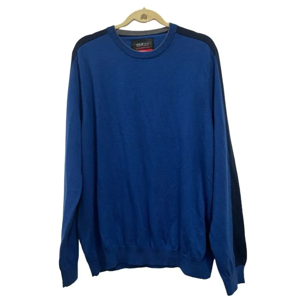 Kenneth Cole Awearness Wool Blend Blue Slim Fit Sweater Colorblock Sleeve XL